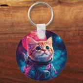 猫宇宙飛行士ピンク宇宙 キーホルダー (正面)