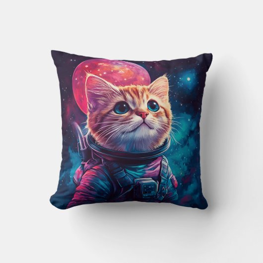 猫宇宙飛行士ピンク宇宙 クッション (正面)