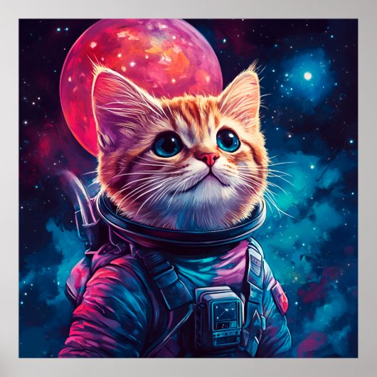 猫宇宙飛行士ピンク宇宙 ポスター (正面)