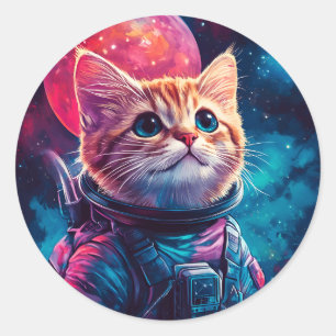 猫宇宙飛行士ピンク宇宙 ラウンドシール