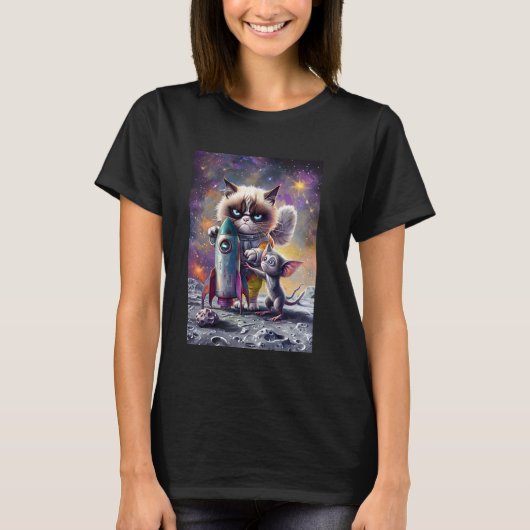 猫宇宙飛行士ロケット宇宙 Tシャツ (正面)