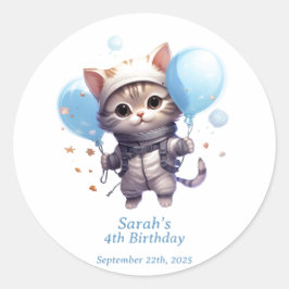 猫宇宙飛行士子供へ：バースデーパーティーステッカー ラウンドシール