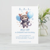 猫宇宙飛行士子供へ:誕生日パーティーへの招待 招待状 (スタンド正面)