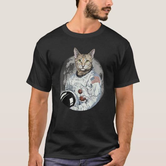 猫宇宙飛行士宇宙子猫月 Tシャツ (正面)