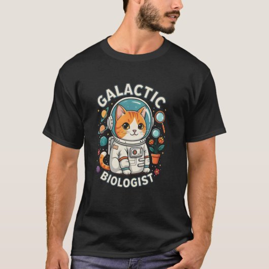 猫宇宙飛行士宇宙生物学者 Tシャツ (正面)