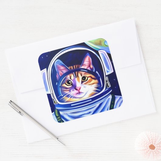 猫宇宙飛行士宇宙 スクエアシール (封筒)