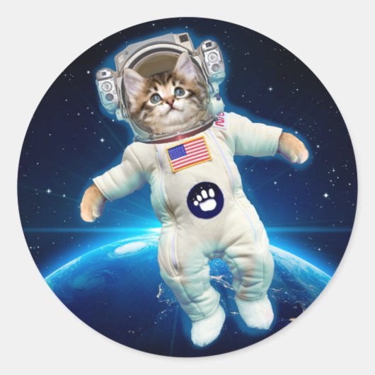 猫宇宙飛行士宇宙 ラウンドシール (正面)