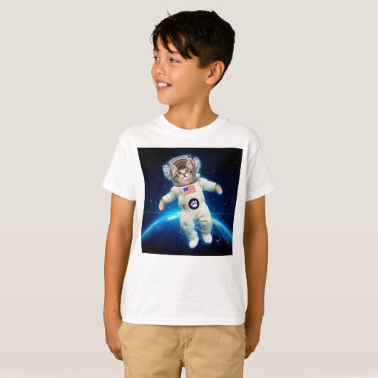 猫宇宙飛行士宇宙 Tシャツ (正面フル)