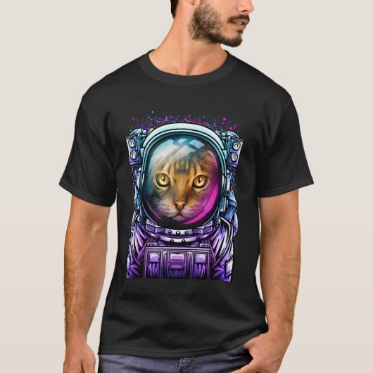 猫宇宙飛行士 宇宙 デザイン 面白い 子猫 コズミック Tシャツ (正面)