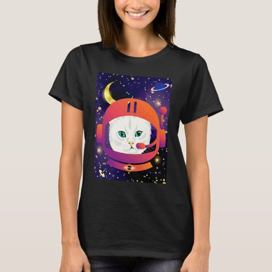 猫宇宙飛行士 宇宙 空間 猫 銀河 Tシャツ (正面)