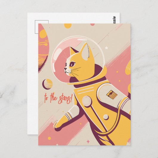 猫宇宙飛行士 誕生日ポストカード ポストカード (正面/裏面)