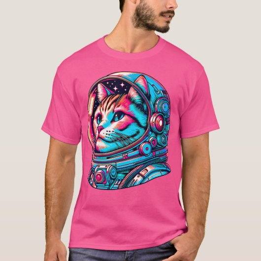 猫宇宙飛行士Kitten Cosmonaut Cyberpunk Tシャツ (正面)