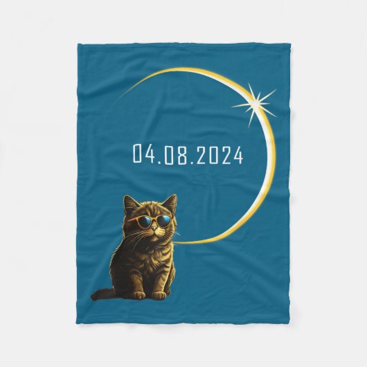 猫完全日食2024完全性面白い猫グッズ フリースブランケット (正面)