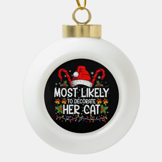 猫家飾のマッチが最も高い セラミックボールオーナメント (正面)