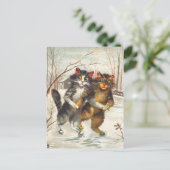 猫対アイススケートで滑る ポストカード (スタンド正面)