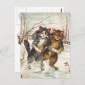 猫対アイススケートで滑る ポストカード (正面/裏面)