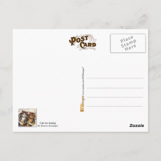 猫対アイススケートで滑る ポストカード (裏面)