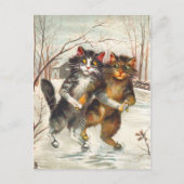 猫対アイススケートで滑る ポストカード (正面)