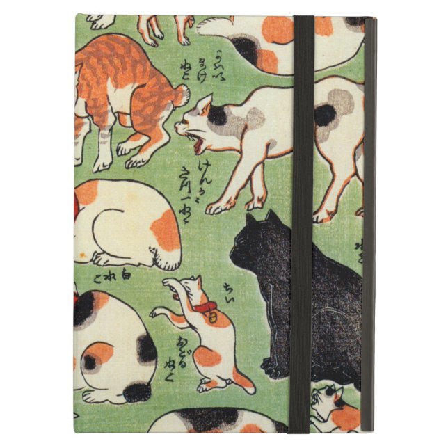 猫尽両めん合、江戸時代、Yoshifuji、Ukiyo-eの芳藤猫 iPad Airケース (正面(閉時))