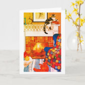 猫居心地のよい場面ブランクのメッセージカード カード (黄色い花)