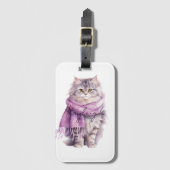 猫居心地の良い冬のパープルスカーフ ラゲッジタグ (正面縦)
