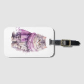 猫居心地の良い冬のパープルスカーフ ラゲッジタグ (正面横)