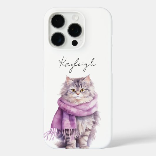 猫居心地の良い冬のパープルスカーフ Case-Mate iPhoneケース (裏面)