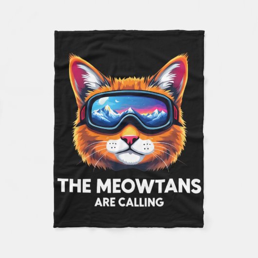 猫山が呼んでいる ネコ好きの山スキーヤー フリースブランケット (正面)