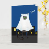 猫幽霊ハロウィーンカード – カスタマイズ可能 カード (黄色い花)