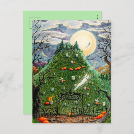 猫幽霊九人墓地不気味フォーク シーズンポストカード (正面/裏面)