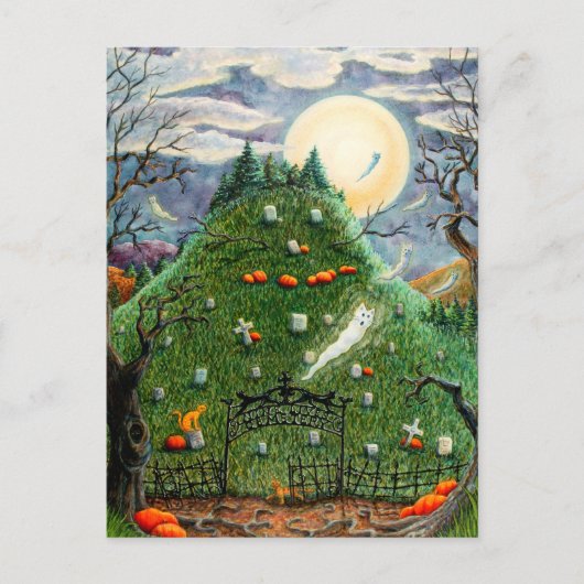 猫幽霊九人墓地不気味フォーク シーズンポストカード (正面)