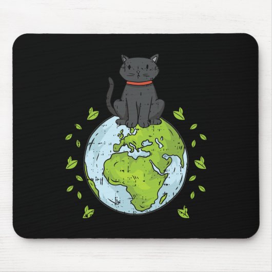 猫座る惑星地球の日の環境自然 マウスパッド (正面)