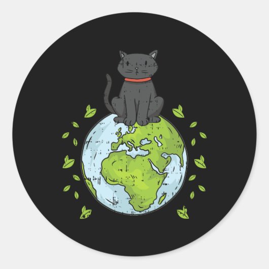 猫座る惑星地球の日の環境自然 ラウンドシール (正面)