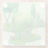 猫庭師と緑の動物の茂み ガラスコースター (裏面)