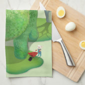猫庭師と緑の動物の茂み キッチンタオル (四つ折り)