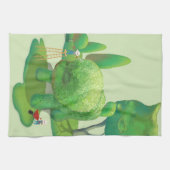 猫庭師と緑の動物の茂み キッチンタオル (横)