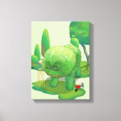 猫庭師と緑の動物の茂み キャンバスプリント (正面)