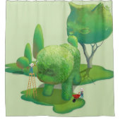 猫庭師と緑の動物の茂み シャワーカーテン (正面)