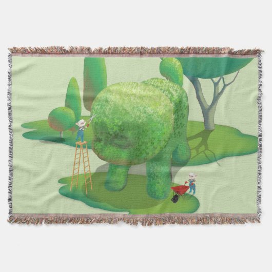 猫庭師と緑の動物の茂み スローブランケット (正面)