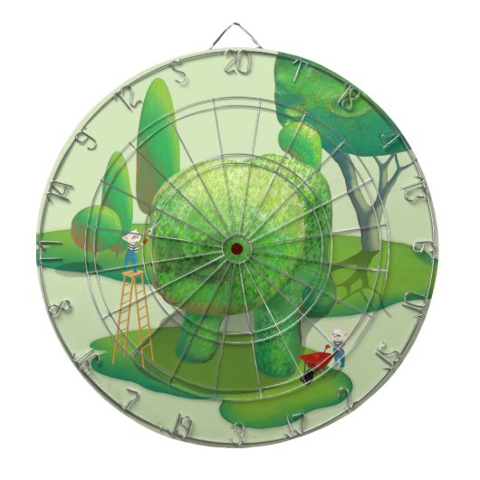 猫庭師と緑の動物の茂み ダーツボード (正面)