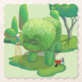 猫庭師と緑の動物の茂み ペーパーコースター (正面)