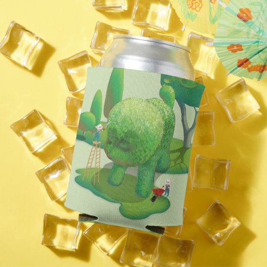 猫庭師と緑の動物の茂み 缶クーラー (インサイチュ 夏)