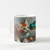 猫強壮猫と恐竜のマグカップ コーヒーマグカップ (正面左)