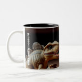 猫強壮猫と恐竜のマグカップ ツートーンマグカップ (左)