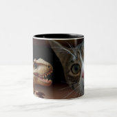 猫強壮猫と恐竜のマグカップ ツートーンマグカップ (中央)