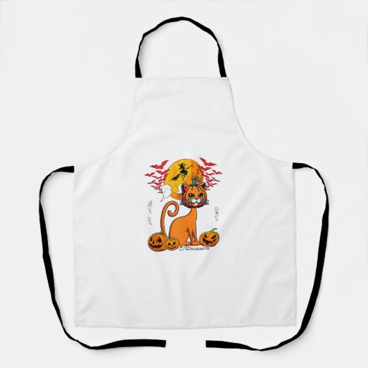 猫彫りカボチャのホラーヘッドハロウィーンのオーナー値リスト エプロン (正面)