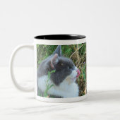 猫得を舌で引く ツートーンマグカップ (左)