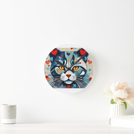 猫心の ラウンド壁時計 (ホーム)