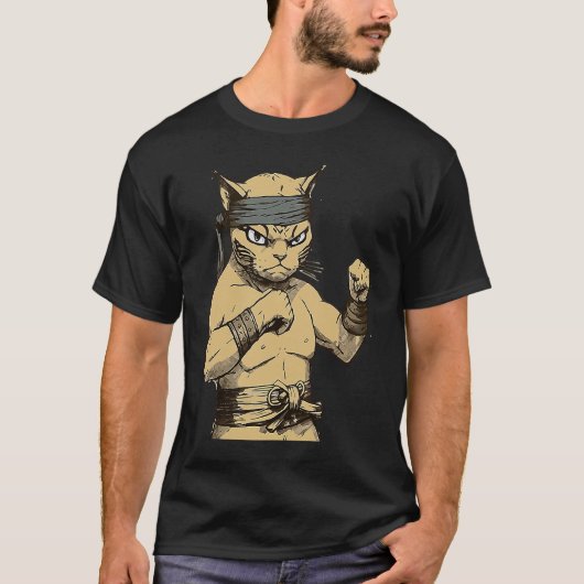 猫忍者ファイター 猫空手練習 Tシャツ (正面)
