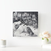 猫悪夢フクロウ鳥ルイ·ワイン スクエア壁時計 (ホーム)